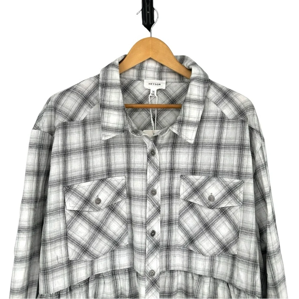 Heyson Make your Mark Top size 1X Plaid Long Sleeves Babydoll NWT